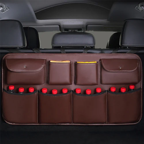 Кожаный Органайзер для багажника автомобиля, регулируемая сумка для хранения на заднем сиденье, Сетчатая Сумка высокой емкости, многофункциональные органайзеры для спинки автомобильного сиденья Universa - Название цвета: coffee