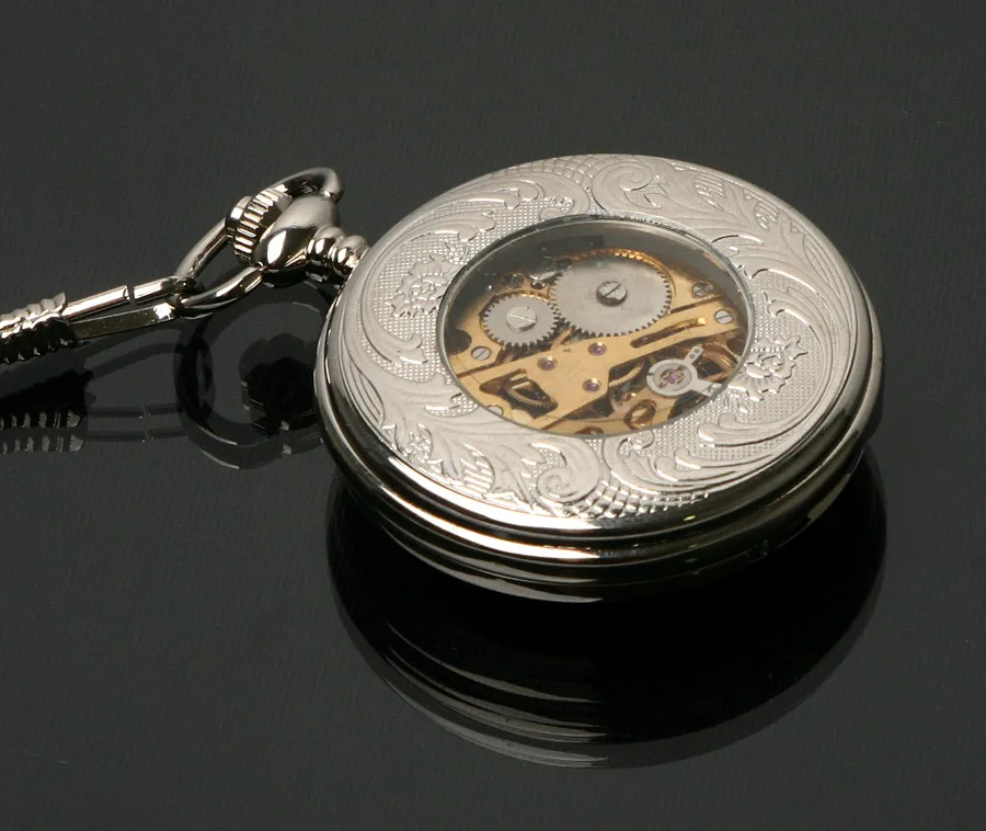 Механические классический серебристый цветок резьба карманные часы