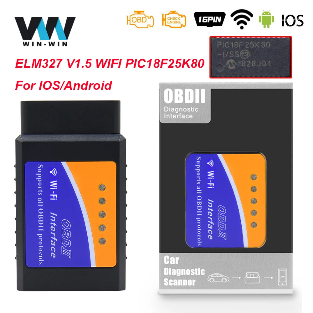 ELM 327 V1.5 с PIC18F25K80 OBD2 wifi сканер для IOS/Android ELM327 V1.5 Wi-Fi OBD OBD2 автомобильный диагностический автоматический инструмент считыватель кода