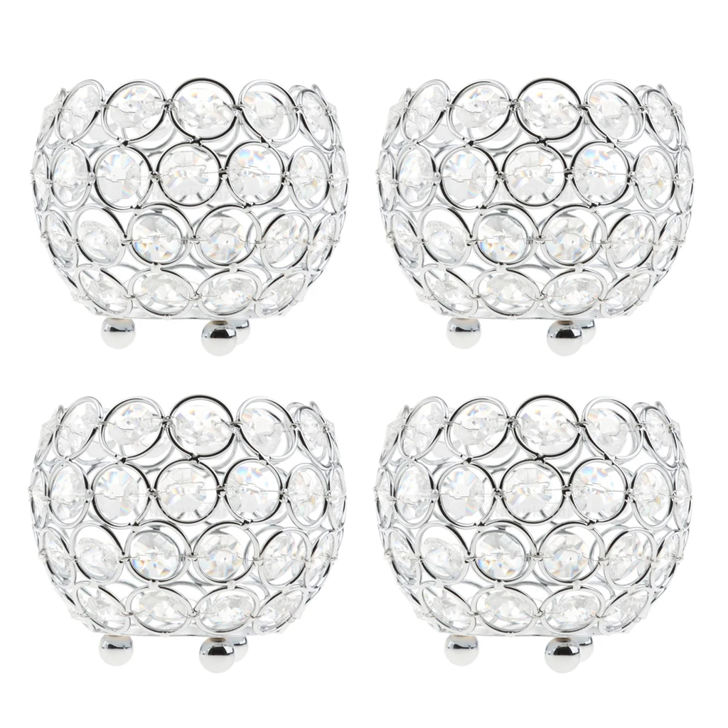 4Pcs Romantic Crystal Candle Holder for Home Decorative Candle Lantern Wedding Party Table Decoration Silver