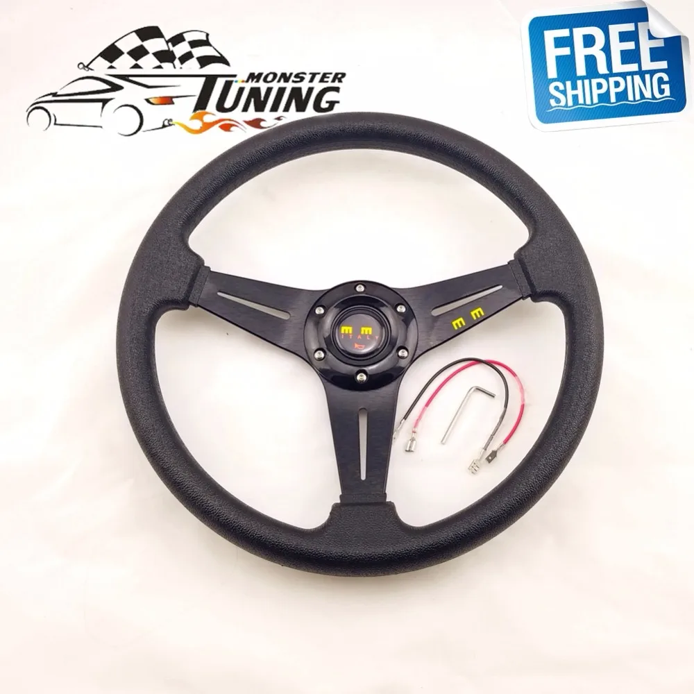 

Free Shipping PVC Classic Racing 350mm 14inch Universal Aluminum Frame 6-Hole Steering Wheel With Logo