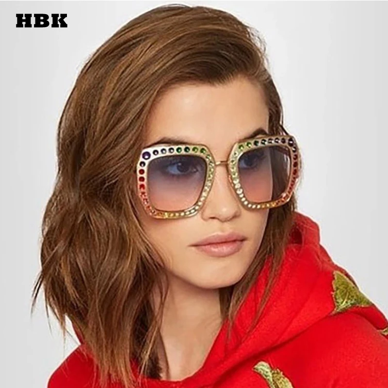 

HBK Diamond Luxury Fashion Square Polarized Oversized Sunglasses For Women Gradient Lens Brand Top Sun Glasses Oculos De Sol New