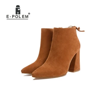

Matting Genuine Leather Boots for Woman Pointed Ends Boots Thick Heel Women Ankle Boots Fashion Punk Style Winter Boots