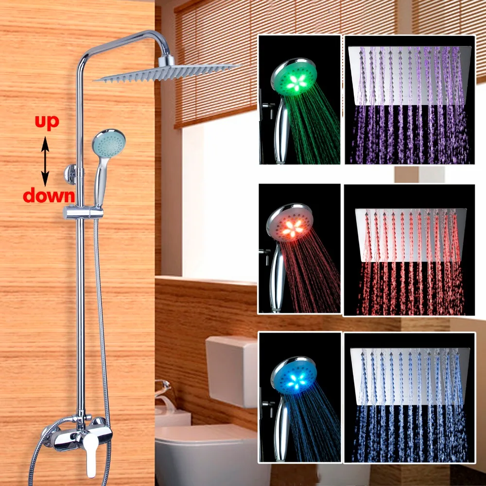 Fashion LED Rain Shower Set Single handle Wall Faucet Bath and Shower Mixer Brass Chrome + LED Rain Shower Head