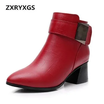 

2019 New Autumn and Winter Boots Women Wild Fashion Pointed Genuine Leather Shoes Women Boots Non-slip Ankle Boots for Women