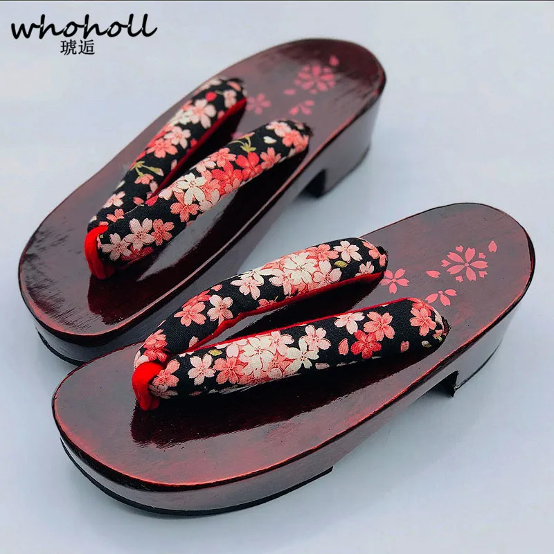

WHOHOLL Japaese clogs Summer Wedge Sandals Women Cosplay Comiket Coser Wooden geta Slippers Shoes Red Sole Women Flip-flops