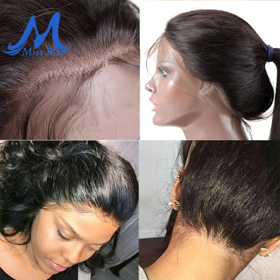 Missblue 360 кружевных фронтальных париков с детскими волосами предварительно выщипанные волосы бразильские бесклеевые человеческие волосы парик с кружевом спереди для черных женщин