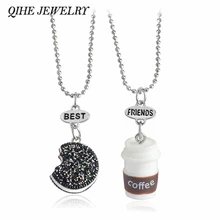 QIHE BIJOUX 2 pièces/ensemble Kawaii Biscuits Et Café Meilleur Ami Collier Amitié Collier Miniature Nourriture Besties Bijoux BFF Cadeau