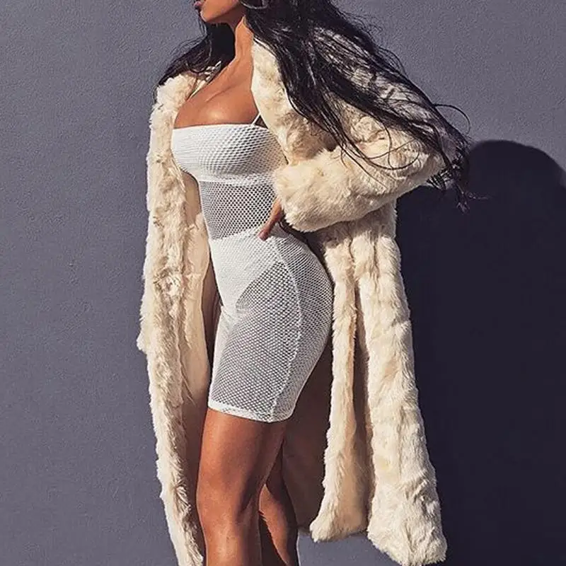 

Winter Warm Hooded Large Size Long Length Solid Color Fur Faux Fur Women 2018 New Casual Long Sleeve Women Fur Coat