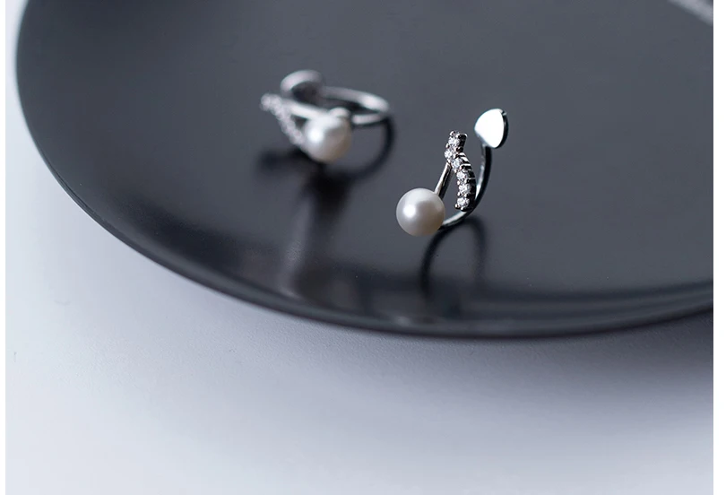 925 Sterling Silver Crystal Music Notes Ear Cuff Small Earrings For Women Flower Ear Clip Female Clip Earrings Without Piercing (11)
