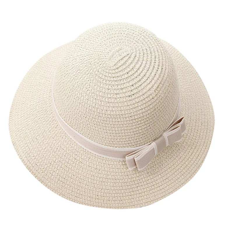 Пляжные кепки Женские повседневные широкополый Соломенная пляжная шляпа для родителей и детей, отличная защита от солнца УФ#2p24 - Цвет: Бежевый