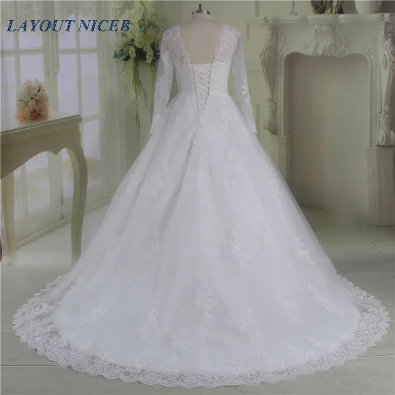 Белое Бальное Платье Свадебное платье с длинными рукавами vestido de noiva кружевное свадебное платье с аппликацией на спине