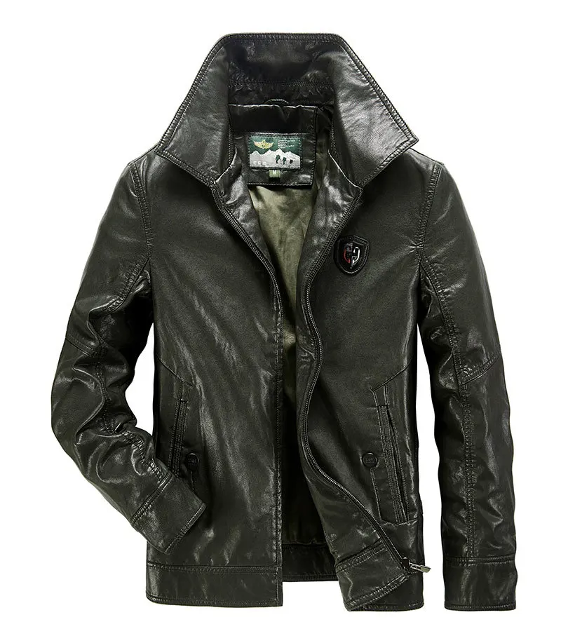 2019 Spring PU Leather Bomber Jackets Coats Business Stand Collar Brown Casual Fashion Cargo Military Jackets Coats Business (5)