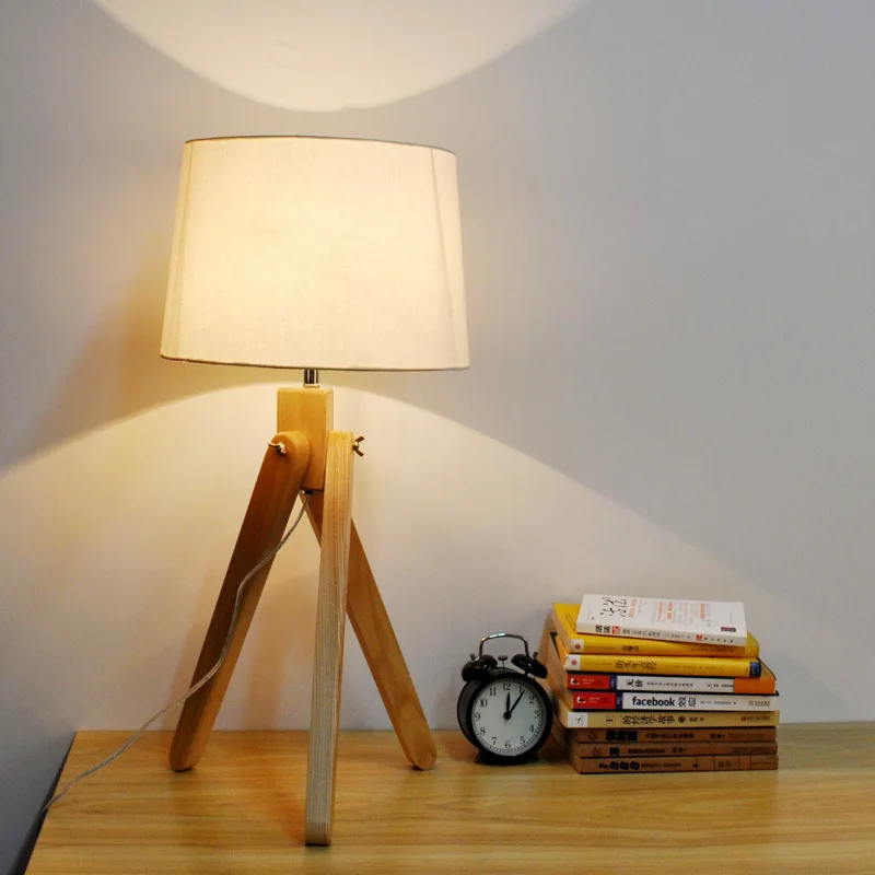 Тканевая настольная лампа Современная Белая высококлассная Eyeshield деревянная настольная лампа для дома Спальня Гостиная украшения