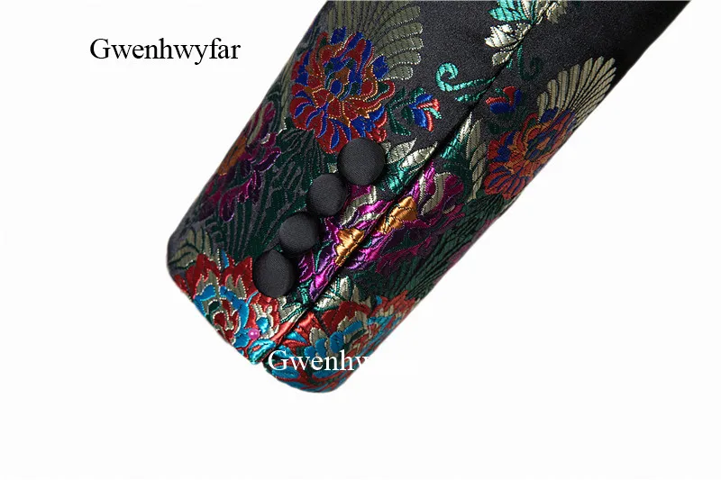 Gwenhwyfar Jacquard Flower Black Costume Slim Fit Double Breasted Vest Formal Male Suit Mens Groom Tuxedos Suit For Wedding