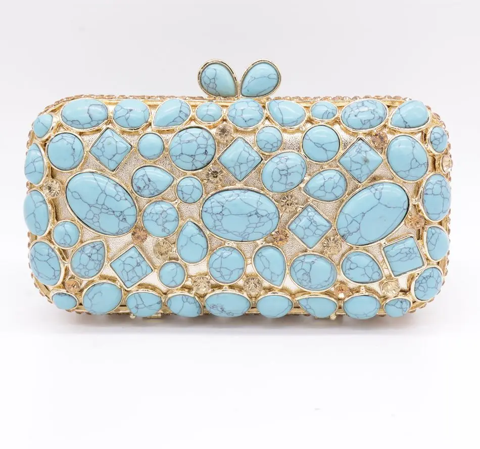 Ladies Lake Blue Vintage Clutches New Designs Blue Turquosie Gem Clutch