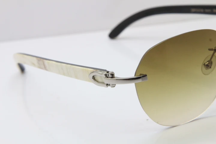 Cartier Rimless 8300729 Black Mix White Buffalo Horn Sunglasses In Silver Brown Lens  (7)