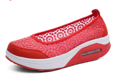 SWYIVY/женские кроссовки для фитнеса; кружевные дышащие спортивные качели; женская летняя обувь на платформе; обувь на танкетке; размер 41 - Цвет: Красный