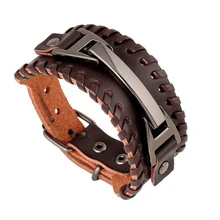 QIYIGE Fashion Belt Leather Bracelet Wrist Friendship Big Wide Bracelets for Men Buckle Vintage Punk Jewelry Adjustable