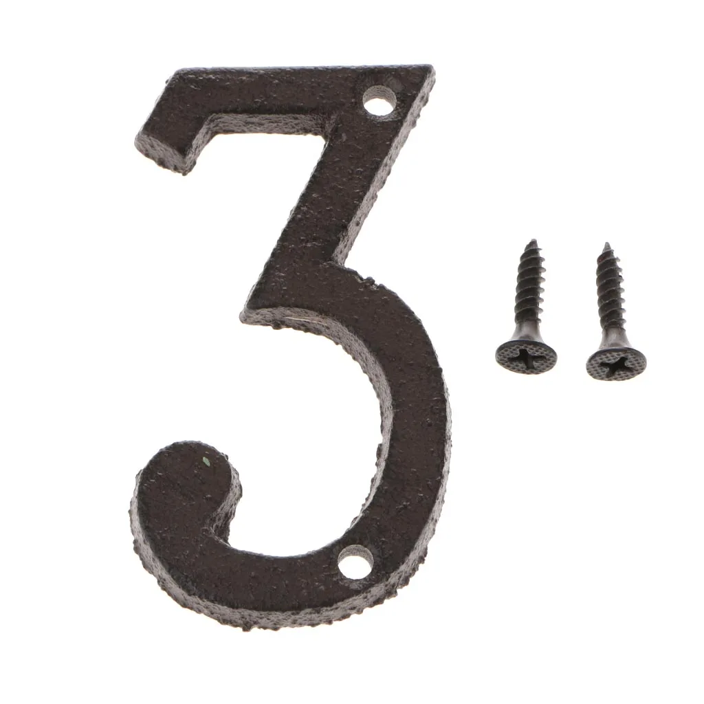 2pcs Cast Iron Metal Door Number Sign Plaque House Garden Name Address Sign Sticker Plate DIY Crafts Decor, Number 1 & 3