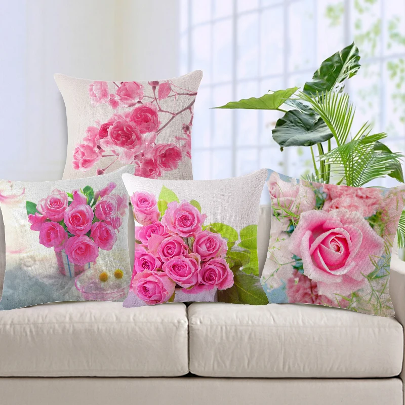 

Maiyubo Wholesale Spring Fashion Rose flower Printed Pillow Cushion Cover Linen Car-Cover for Sofa Vintage Car Decorative