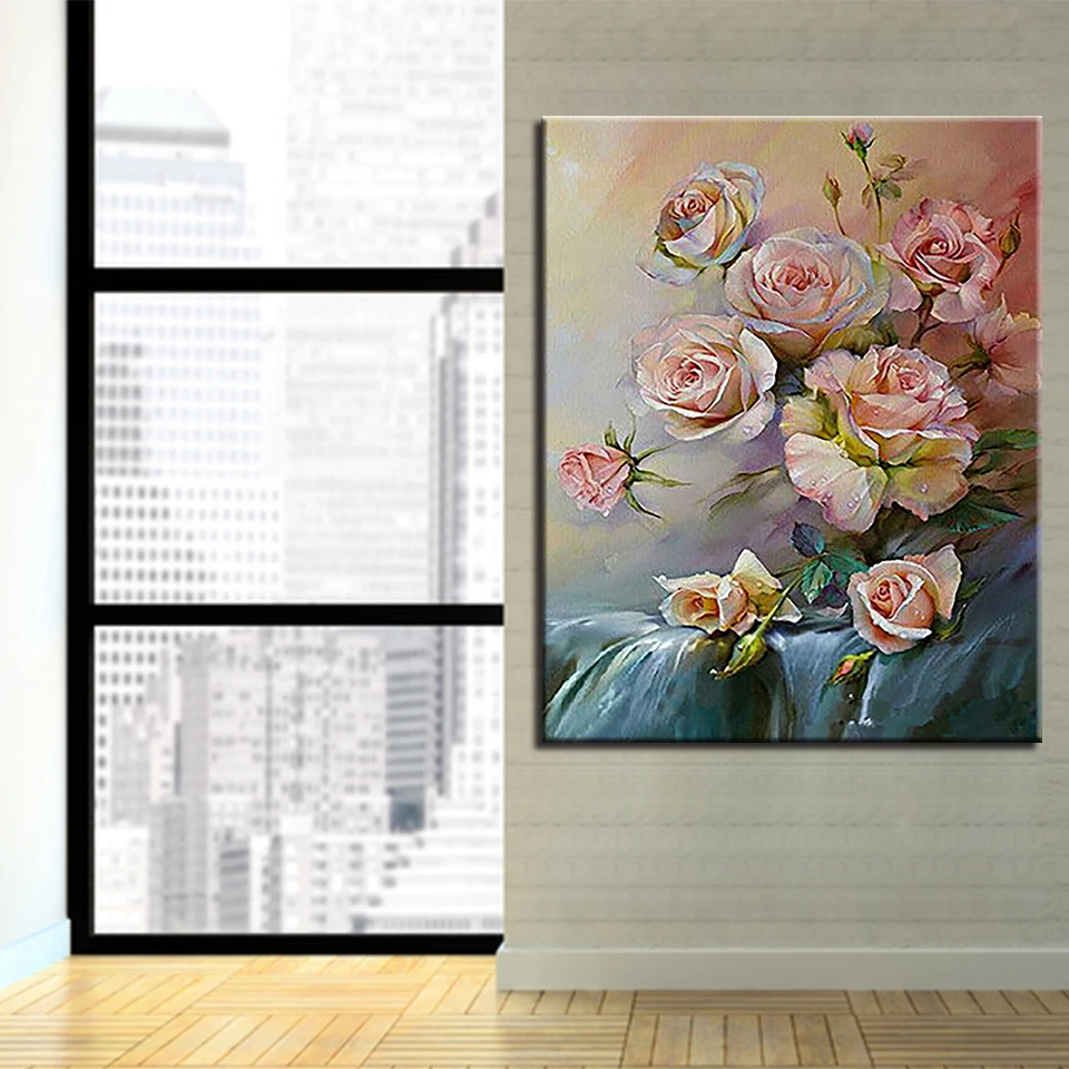 

DIY Painting By Numbers Hand Painted Rose Spring Flowers Oil Pictures Kits Coloring Canvas Wall Art Home Decor For Living Room