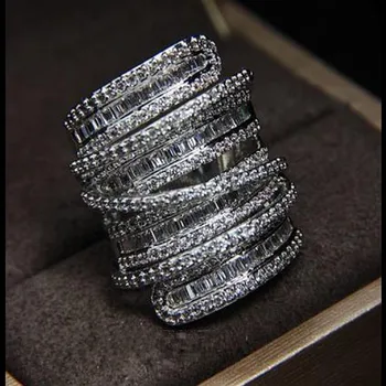 

Women Men Fashion ring Wide Jewelry 20ct AAA zircon CZ Silver Color Engagement Wedding Band Jewelry