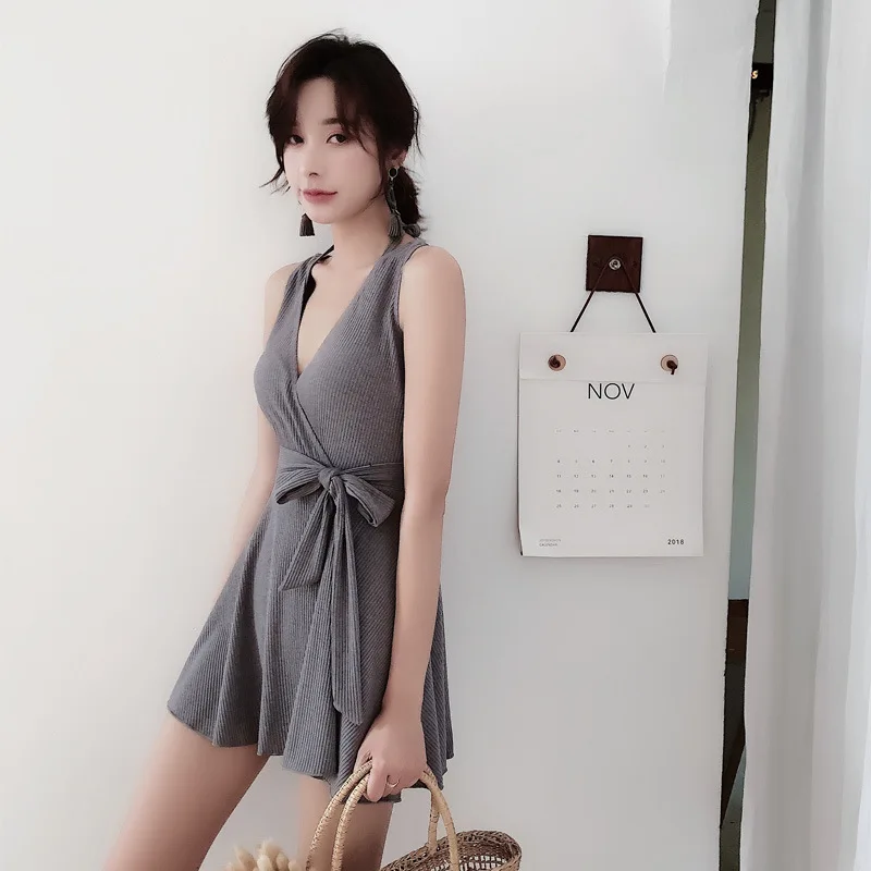 

2019 New Solid One Piece Swimwear Bathing Suit Swimming Beachwear Swimsuit Summer Sexy Sports Push Up Swim Suits with Skirt