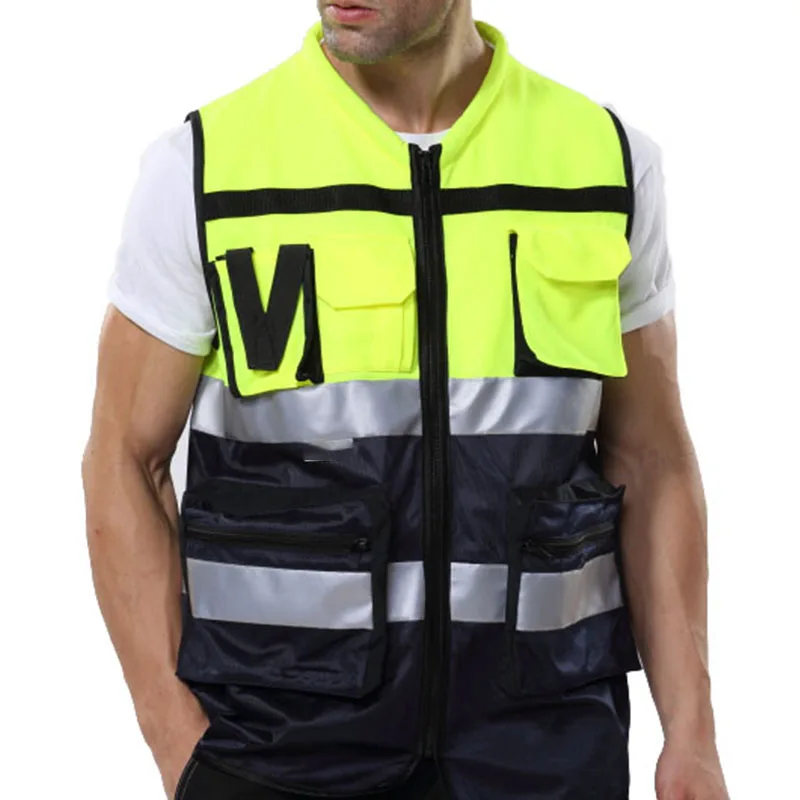 

Reflective Vest Mesh Breathable Construction Safety Protective Clothing With Pockets Road Traffic Warning Fluorescent Vest BX013