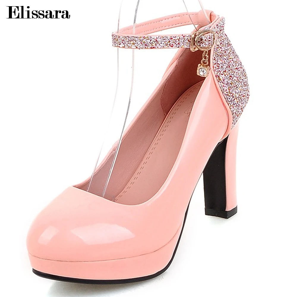 Women's Shoes On The Platform High Heels White Pumps Shoes Woman Sexy Ankle Strap Round Toe Party Shoes Plus Size 33-43 Elissara