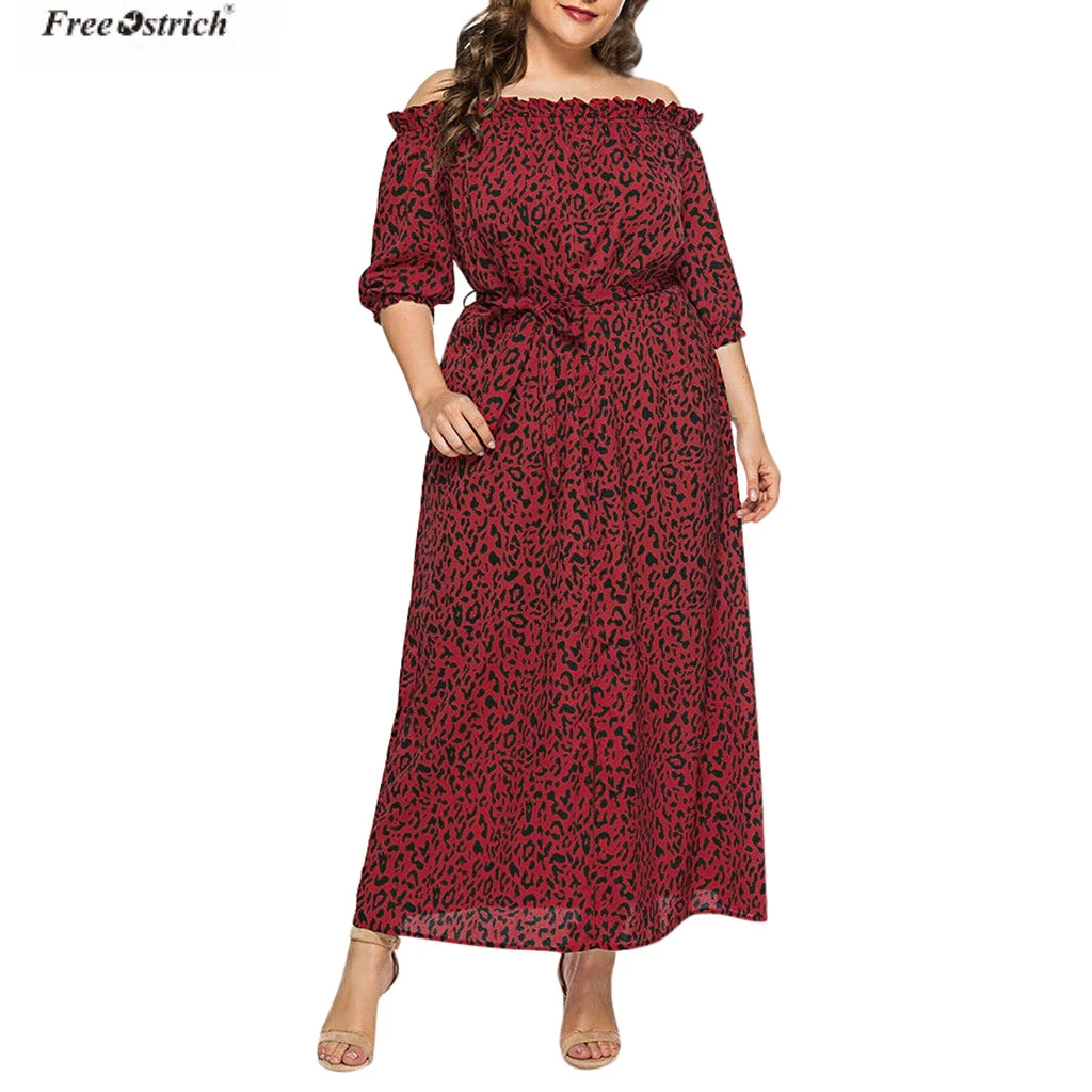 

FREE OSTRICH 5XL Women leopard dress Off Shoulder Half Sleeve Bandage Dress Summer Vestidos plus size dresses for women 4xl 5xl