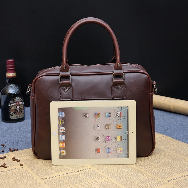 Высококачественная Мужская сумка из искусственной кожи, мужской портфель, кожаная сумка для ноутбука, деловая мужская дорожная сумка, сумка через плечо, RQ-0260