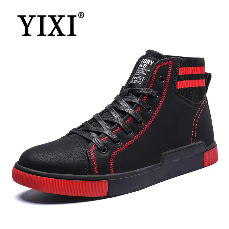 

YIXI Men's Casual Suede Shoes sports flat Black male Men Leather high top Sneakers for men white Footwear red Slip-on Men Homme