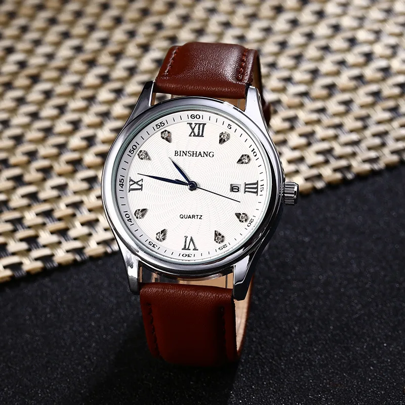

Relogio masculino Couple watch luxury calendar diamond men's belt quartz watch business men women watch clock 2018 reloj mujer