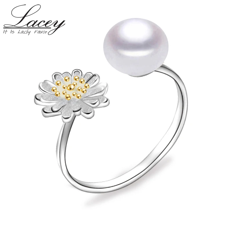

2017 Fashion Pearl Ring Natural Freshwater Pearl Jewelry Flower Pearl Ring 925 Sterling Silver Rings For Women Gift