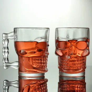 

Clear Heavy Base Glass Skull Beer Juice Water Drinking Glass cup with Glass Handles 18 Ounce (500ml)