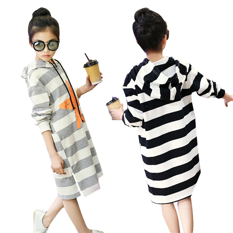 

Girls Dresses Cotton Striped Kids Dresses For Girls Long Hoodies Spring Autumn Children Tees Kids Bottoming Shirts 2 4 6 8 10 12