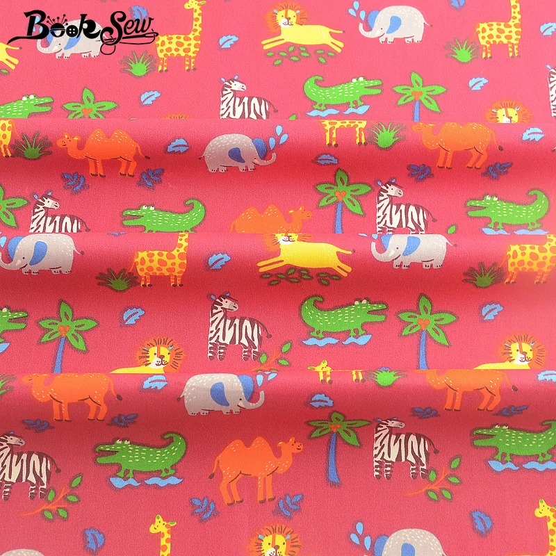 

Booksew Textile Pink Printed Cartoon Animals Type 100% Cotton Twill Fabric Dye Quilting DIY Sewing Patchwork Cloth Scrapbooking