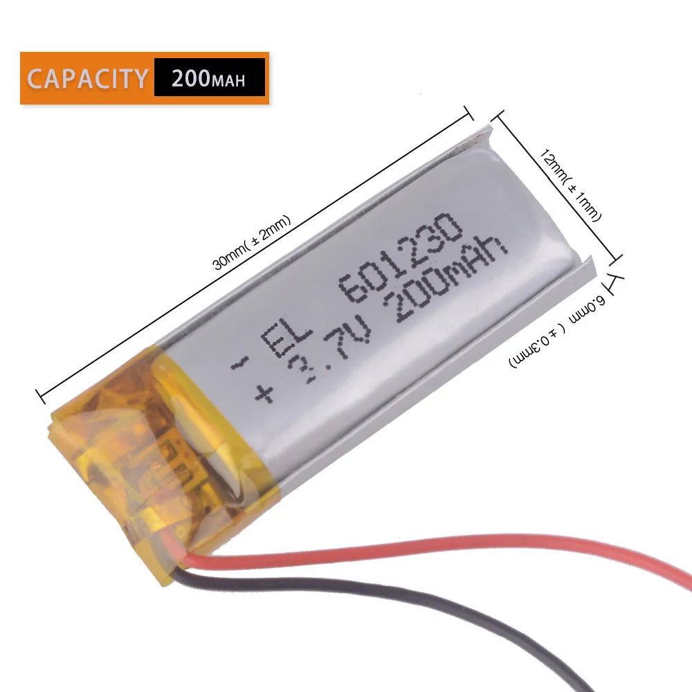 

Polymer lithium battery 3.7V, 601230 200mah prestigio dvr 585 Bluetooth Headset Wearable Electronics Devices 601230