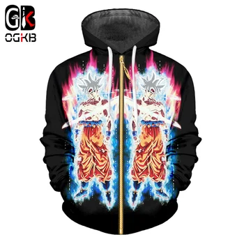 

OGKB New Arrival Men's Zip Hoodies Funny Print Dragon Ball Z 3D Hoodie Cartoon Sweatshirts Man Fitness Workout Hoody Cardigan