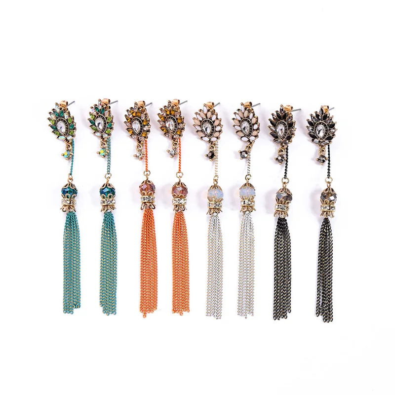 

Kiss Me Long Multicolor Geometric Crystal Tassel Drop Earrings For Women Party Gifts 2019 Dangle Earrings Fashion Accessories