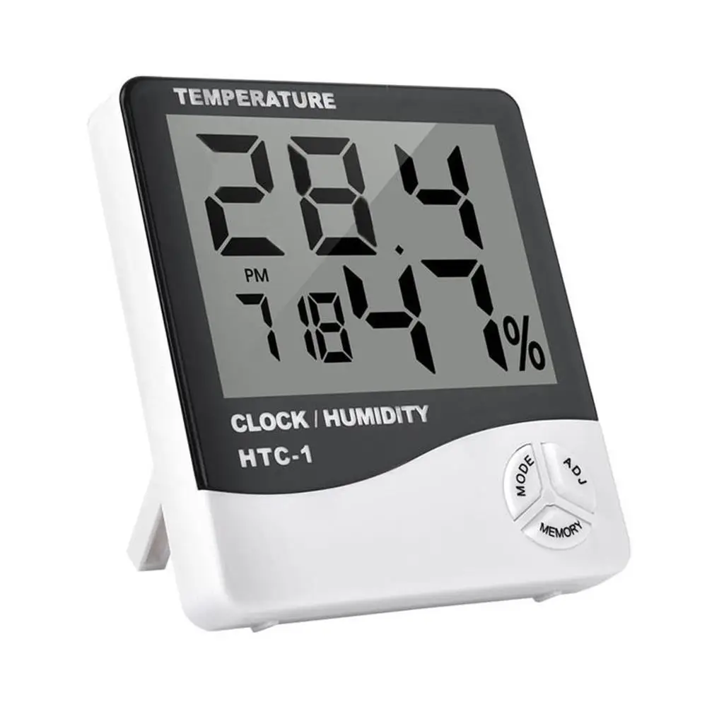Электронный гигрометр Измеритель Температуры бытовые часы прочный внутренний термометр Точный Цифровой ЖК-дисплей может установить время будильника