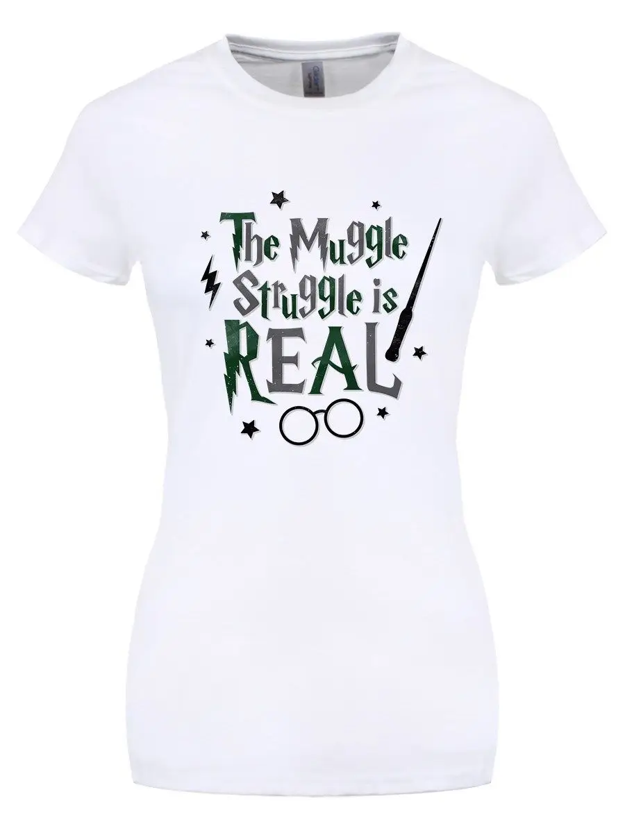 

The Muggle Struggle Is Real Women's White T-shirt Fitness T Shirt Girls Bodybuilding Tees Cotton Fashion Top Tees Harajuku