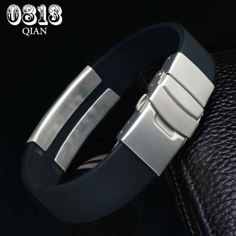 Wholesale Fashion jewelry Silicone Rubber Men Braclet Stainless Steel
