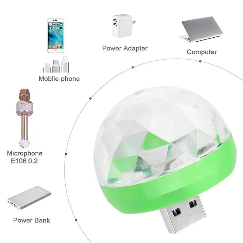 Мини-звуковое светодио дный Управление светодиодный мобильный телефон USB диско-шар лампа 7 светодио дный цветов светодиодный свет