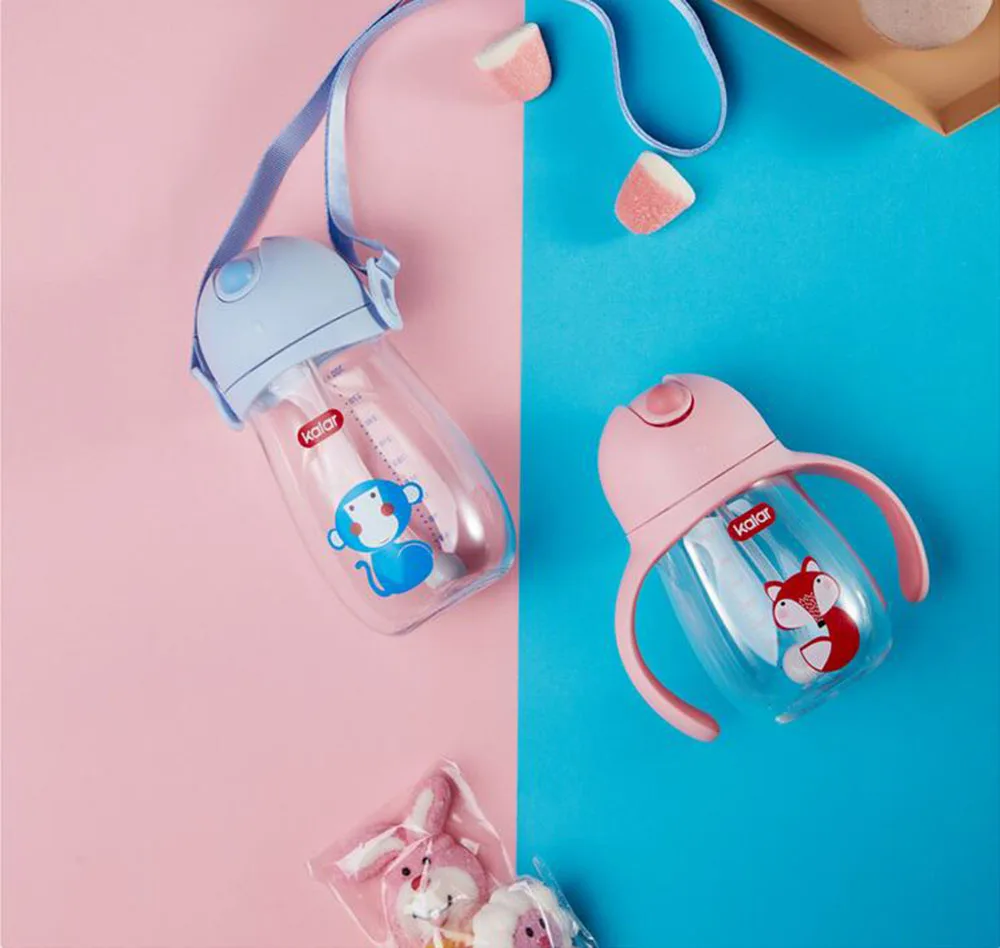 Xiaomi Kalar Cute Kids Water Bottle BPA Free Triatan With Straw Children Training Cup My Drink Bottles With Handle Sport Kettle (2)