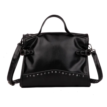 

Vintage Nubuck Leather Female Top-handle Bags Rivet Larger Women Crossbody Bags Shoulder Bag Motorcycle Messenger Bag