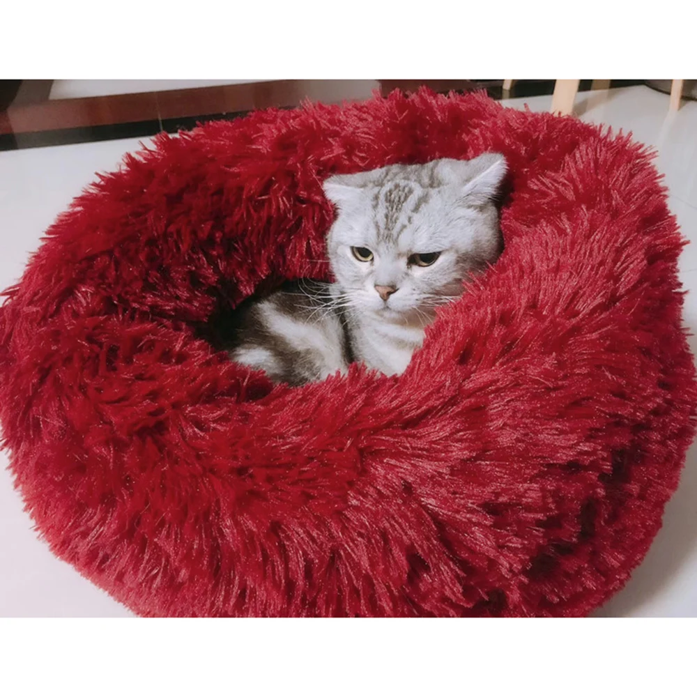

Portable Warm Soft Comfortable Pet Bed for Dogs Pet Products Grey/White Round Plush Cat Bed Dog House Puppy Cushion