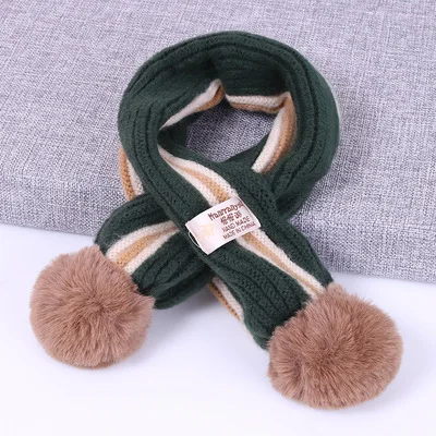 New Striped Hair Ball Children's Scarf Autumn And Winter Small l Wool Scarf Female Cashmere Children's Scarf 12 Colors GCG52 (16)