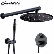 Smesiteli Faucet Direct Solid Brass 8 '' Overhead Handheld Shower Head 400mm Wall Arm Diverter Mixer Tap Set Matte Black Finish smesiteli classic style all copper round handheld shower head pvc hose connector adjustable wall holder black matte black finish